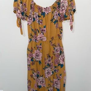 Band Of Gypsies Women’s Yellow Blue Floral Maxi Dress Off the Shoulder